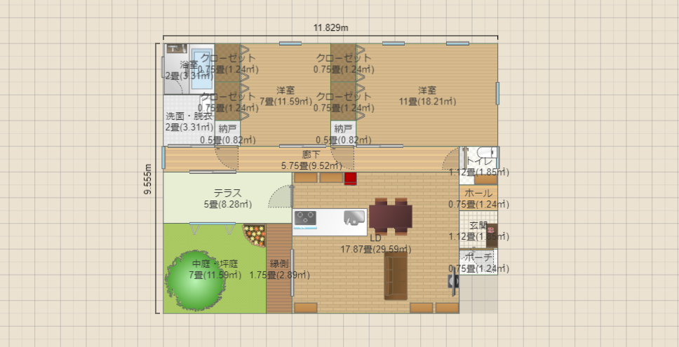 29.5坪 平屋 テラス庭付