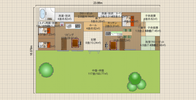 平屋　2世帯　6人家族　