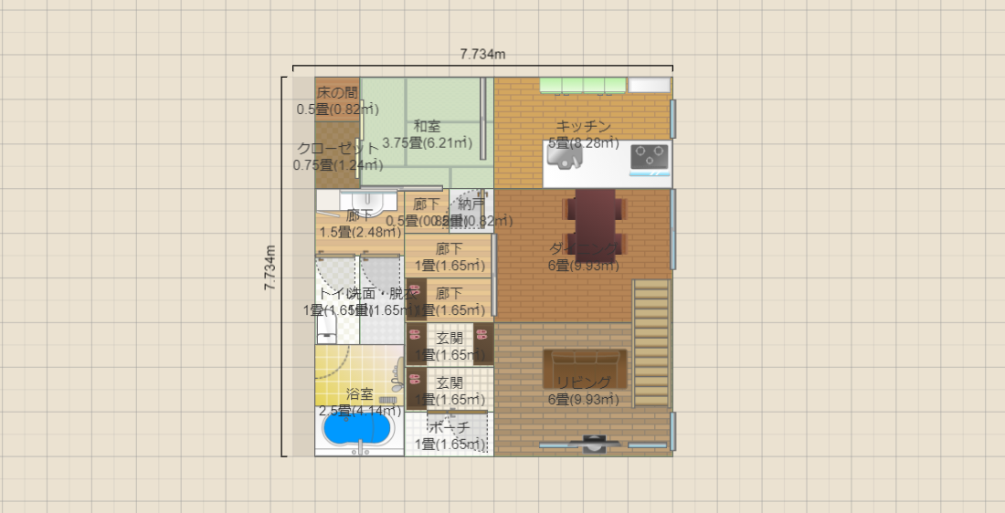 南玄関、和室⇔キッチン、30坪(17+13)