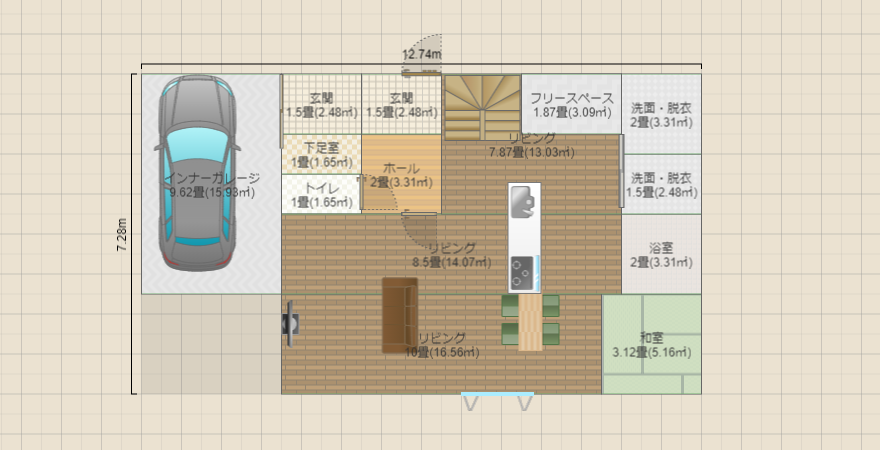 北側道路12.8×7.2(家相考慮)東水回り