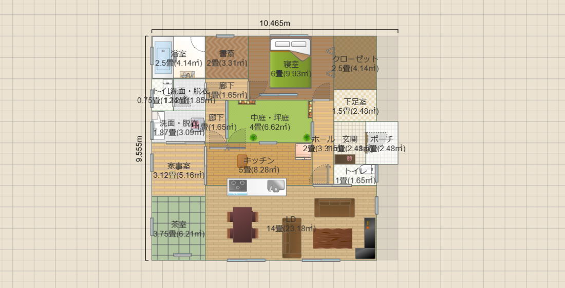 中庭4畳2LDK(19畳)-NBL(T2)10.5ｘ9.6 R3.5