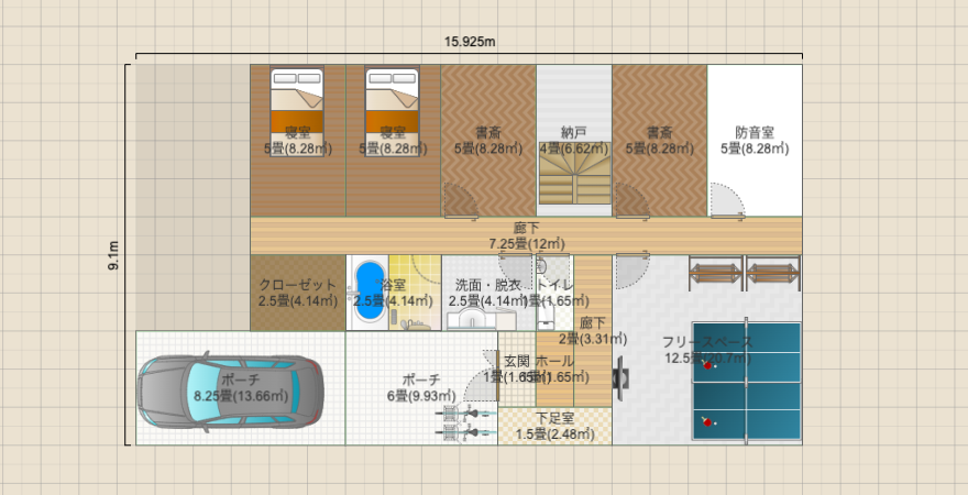 2階建てマイホーム（1Fが個室パターン）