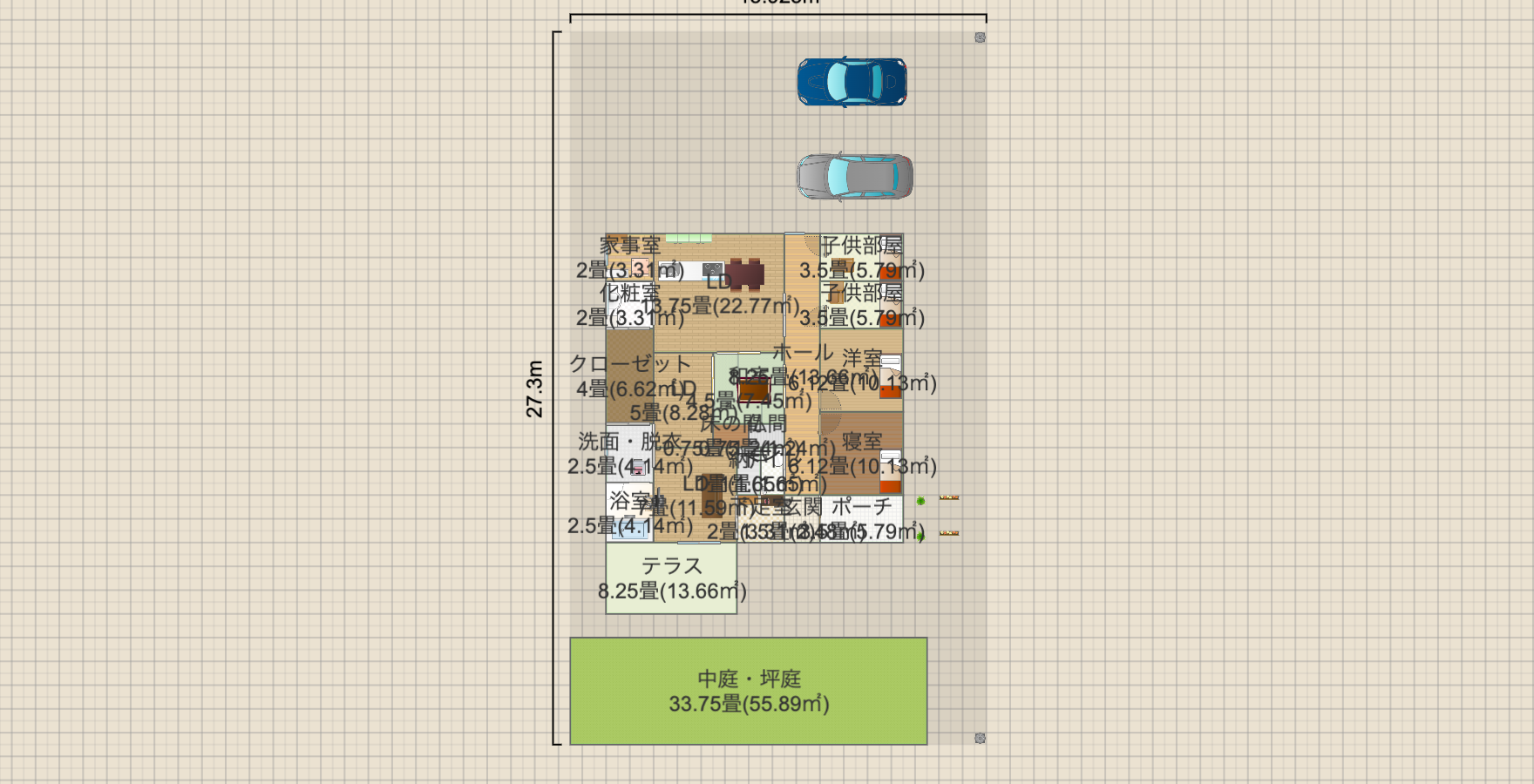 正方形の平屋2(土地150坪弱)