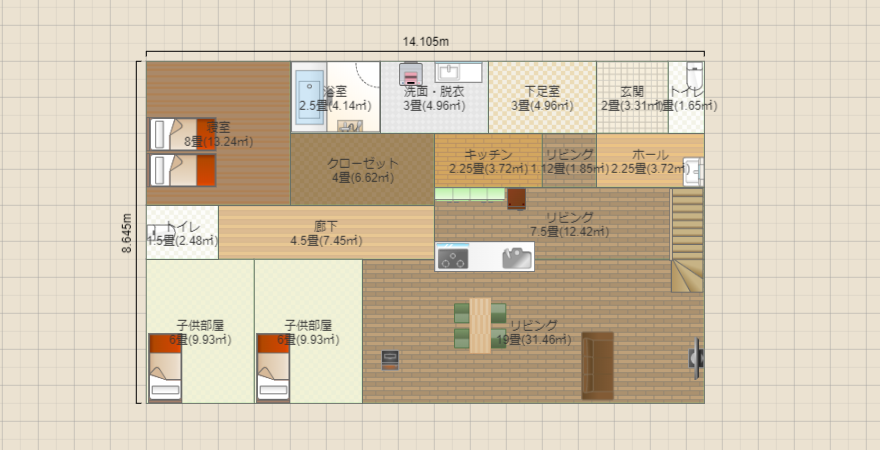 36.8坪　LDK28畳　玄関北