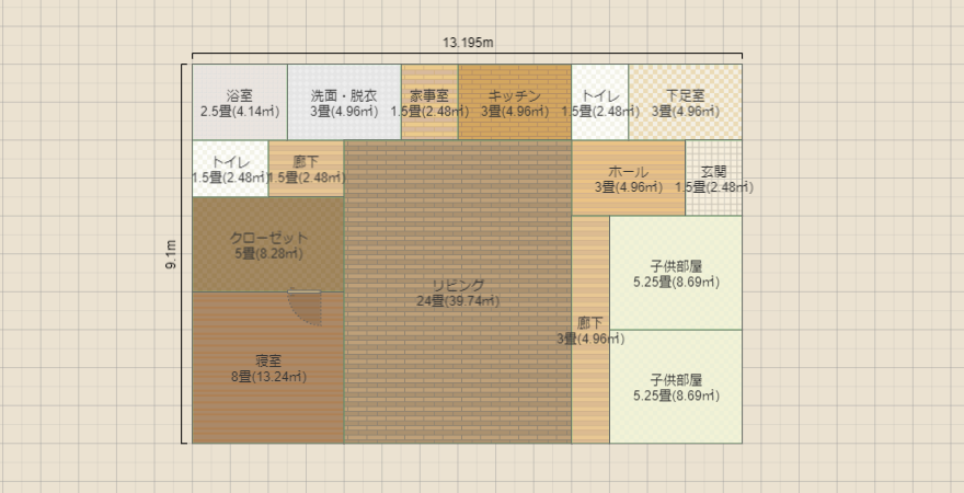 LDK2４畳　玄関東　子供部屋廊下あり