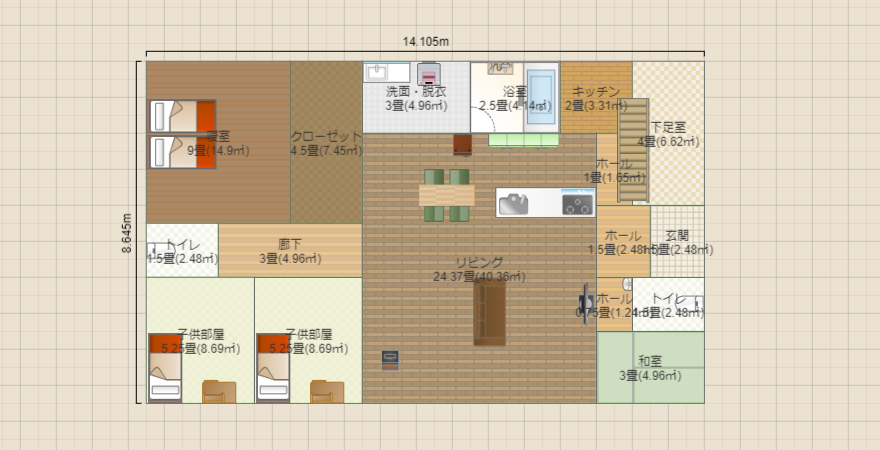 平屋36坪　４LDK和室