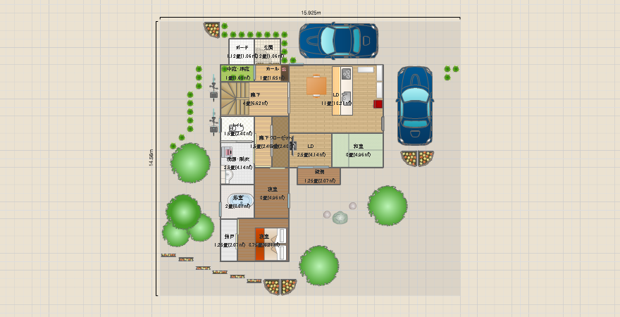 北西南三方道逆L字建物版