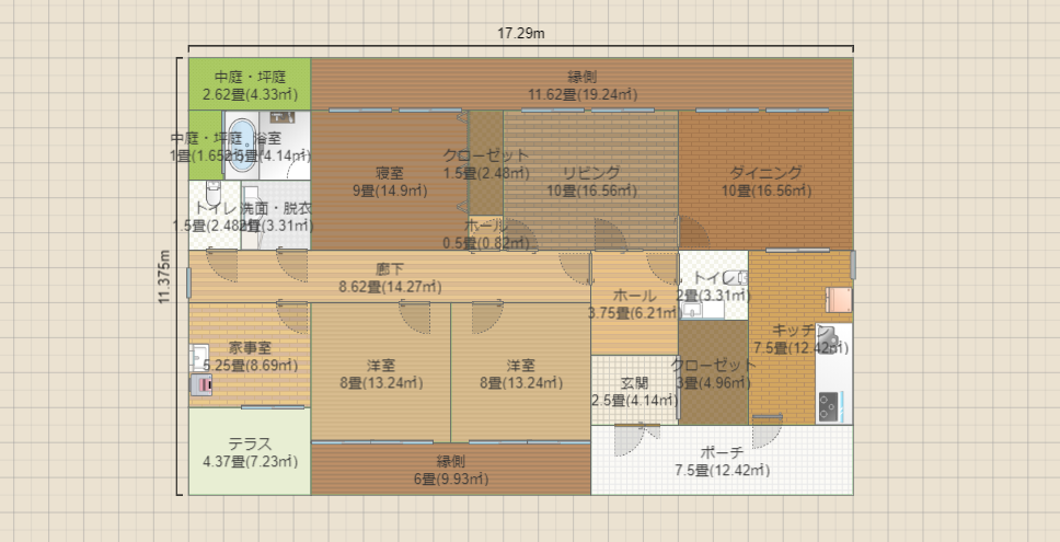 廊下に招き屋根で採光