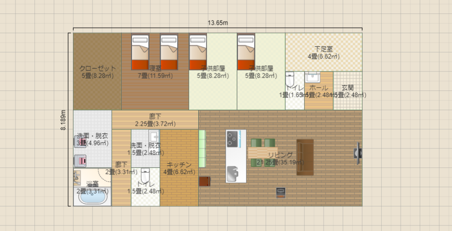 平屋33.7坪　部屋北側