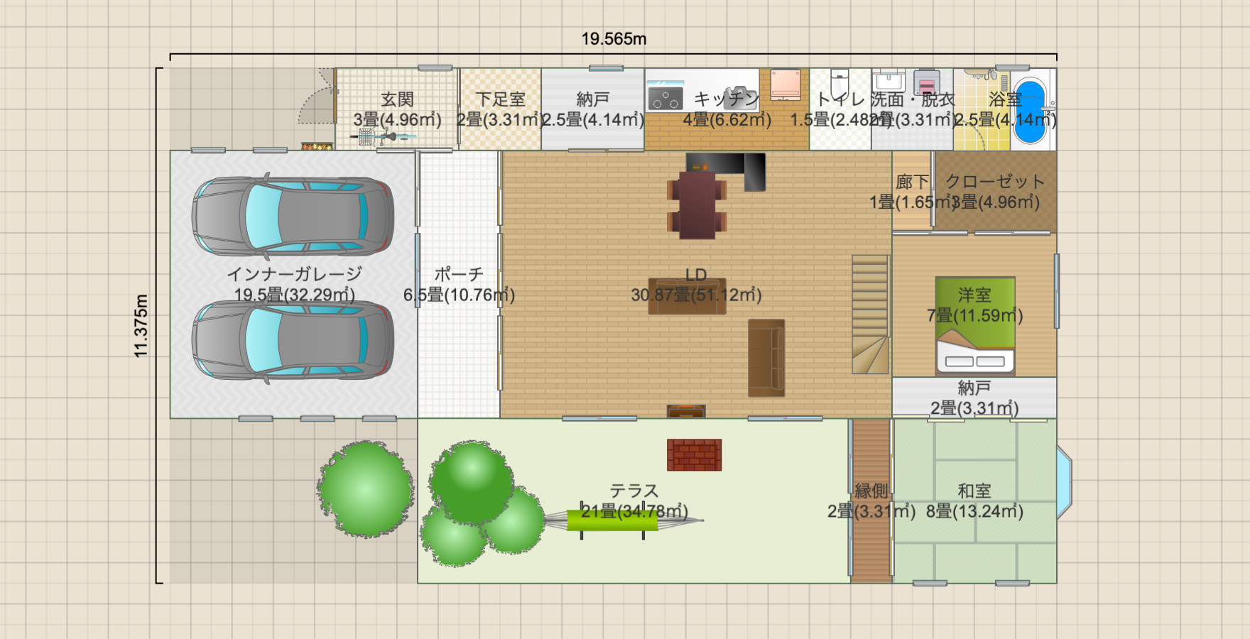 片流れ屋根 ポーチは土間