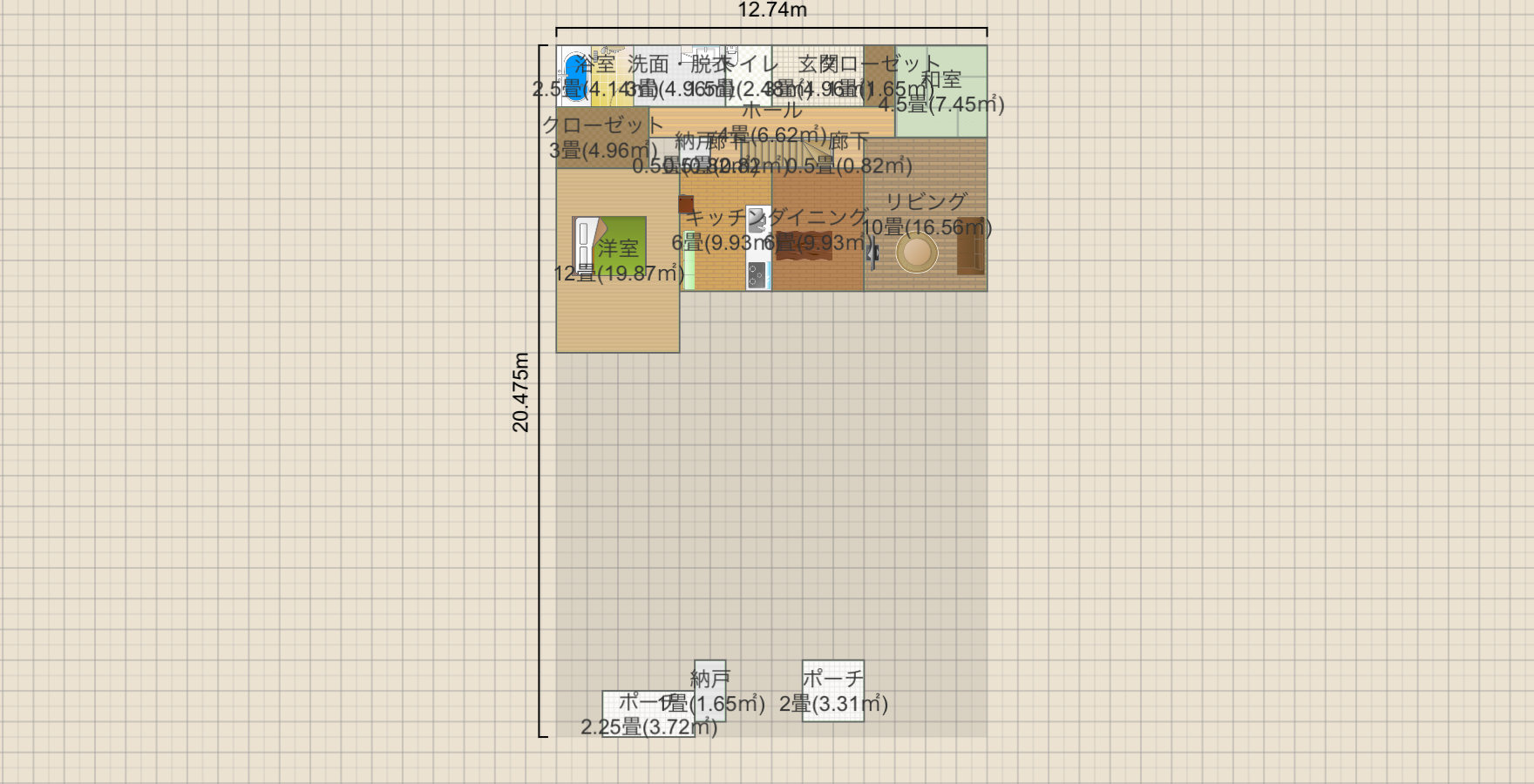 北玄関LDK22帖の2世帯住宅