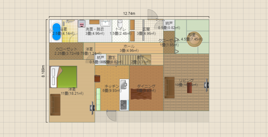 北玄関LDK22帖の2世帯住宅