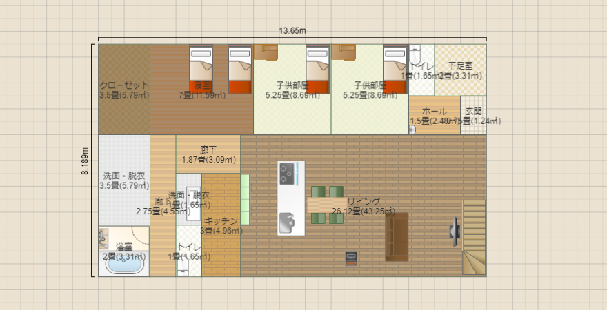 33坪平屋　水回り奥