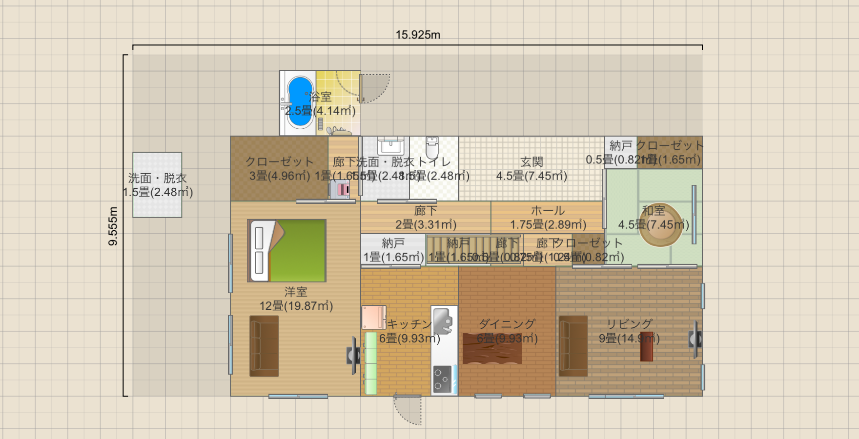 北玄関LDK22帖の2世帯住宅@I型リビング