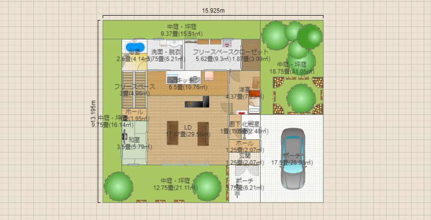 １．５階建て＿回遊動線・２階納戸付