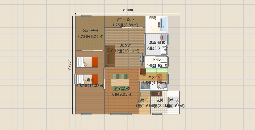 平屋　　向き南西　風水考慮版　玄関南_コピー