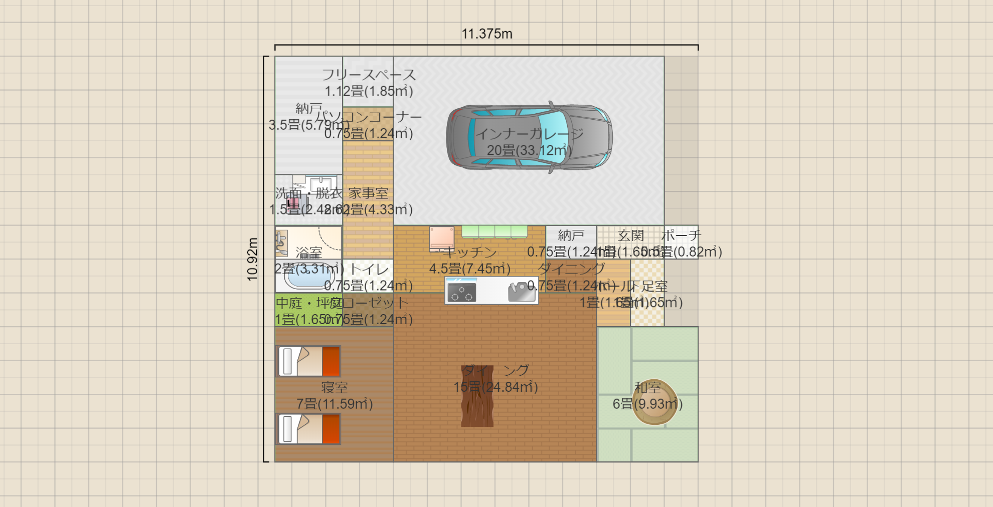 平屋インナーガレージ（東道路）