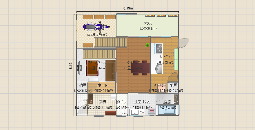 テラス バルコニー スキップ0.5階2室