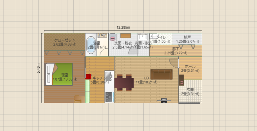 約20坪の横長の平屋　東玄関　