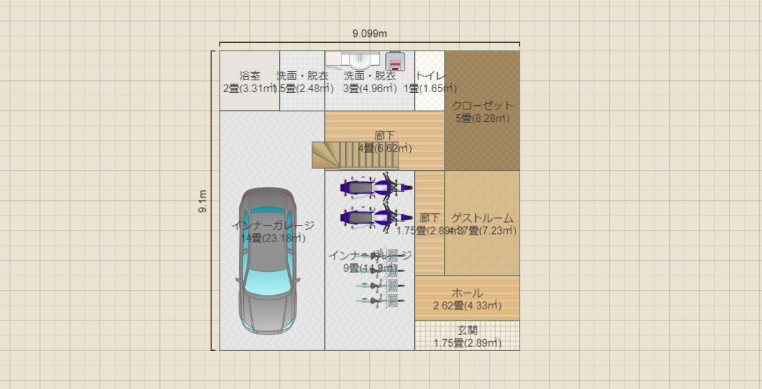 延床50坪の正方形総2階建ガレージハウス