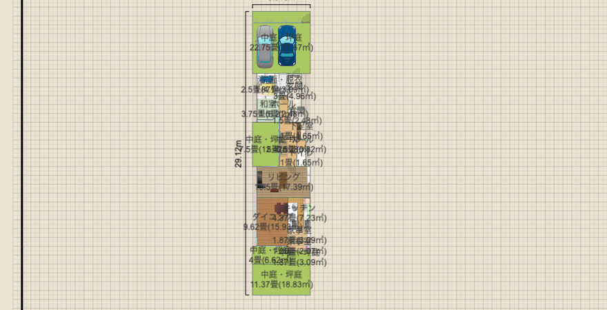 間口6ｍ2階建て 中庭