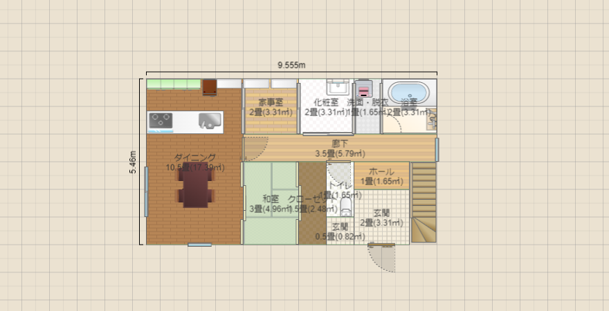 総二階［30坪］（ﾊﾟﾝﾄﾘｰ洗面脱衣所 分離式家事動線直線型）