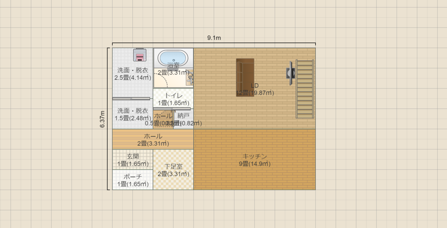 階段手前にテレビ壁案