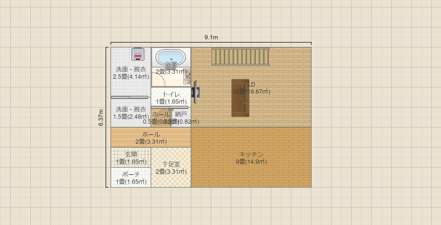 階段手前にテレビ壁案