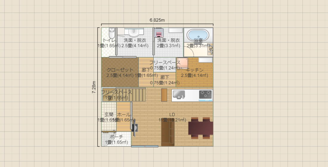 28坪、総2階建て、通し柱、家事ラク