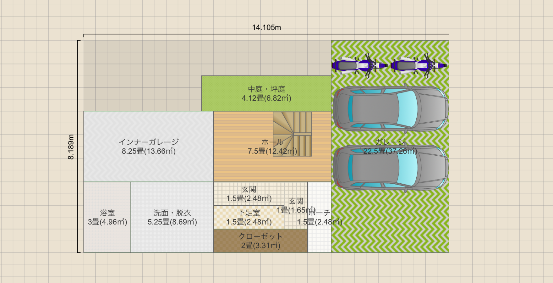 17.8坪2階建＋9.2坪ガレージ