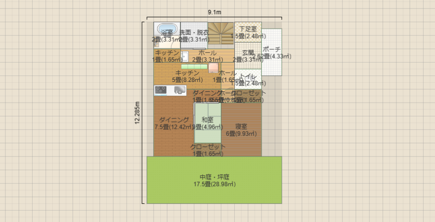 北東玄関　4LDKの家 真ん中和室