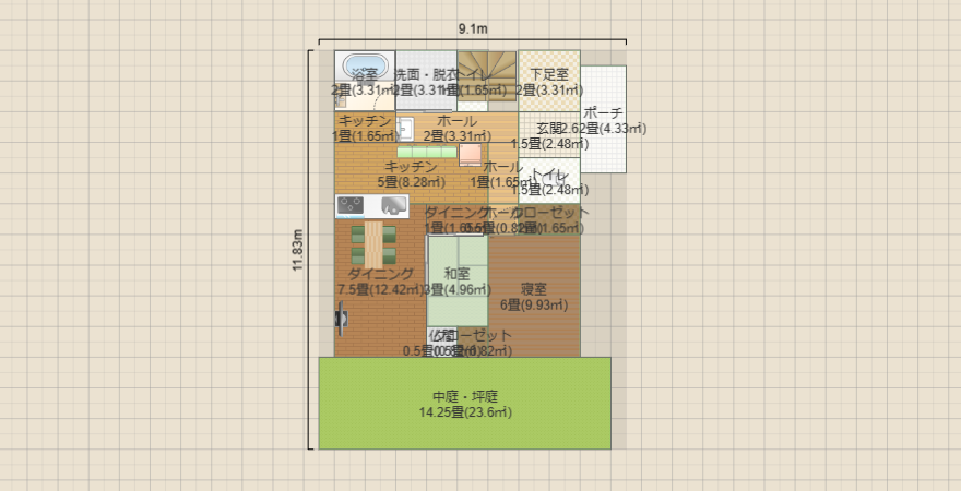 北東玄関　37坪　4LDKの家 真ん中和室