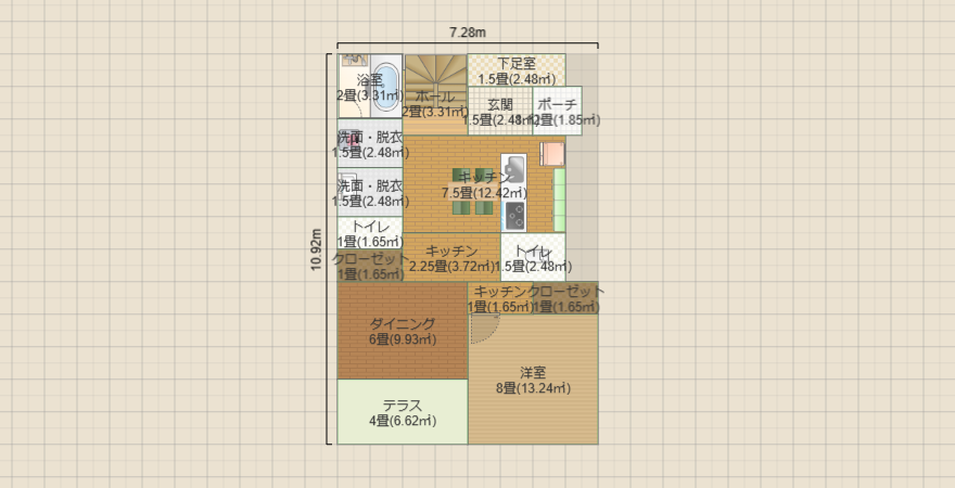 1階２つトイレと居室　1階ｲﾝﾅｰテラス