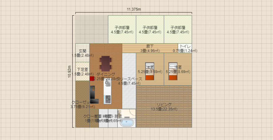 5LDK平屋30坪ダイニング・リビング独立