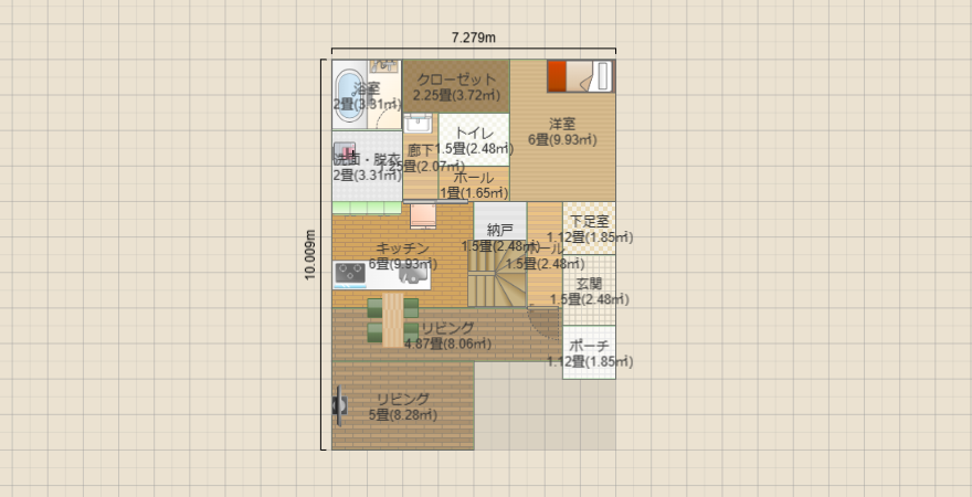 31坪　平屋風２階建て南玄関