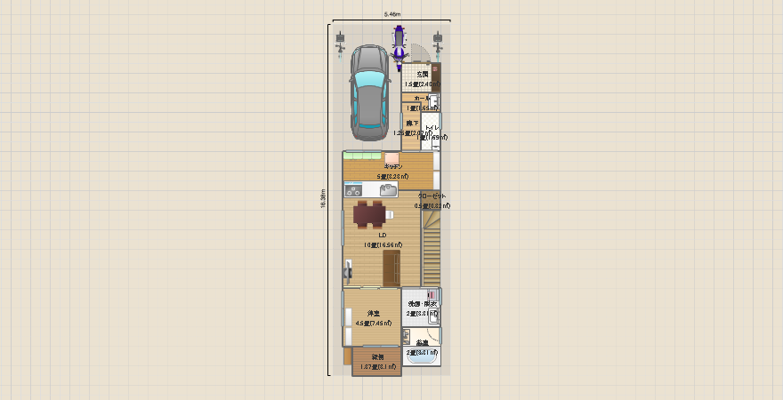 北口玄関　間口４．５ｍ